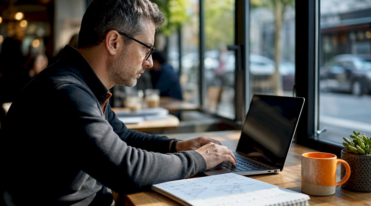 Coach hands typing with SEO report at desk