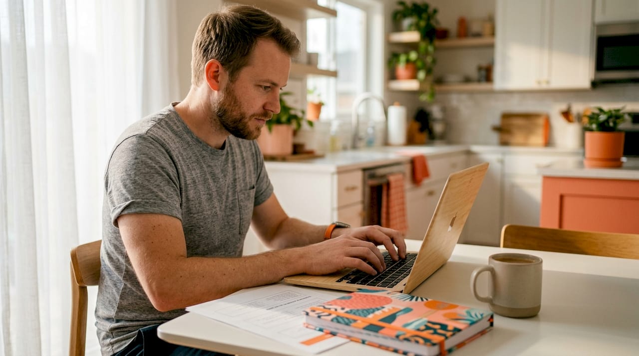 Hands typing Kajabi online course content