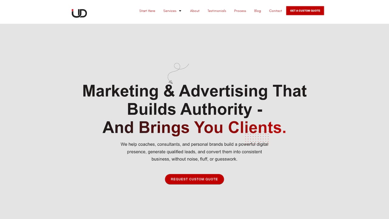 Unusual Digital agency website homepage for coaching and personal brand marketing