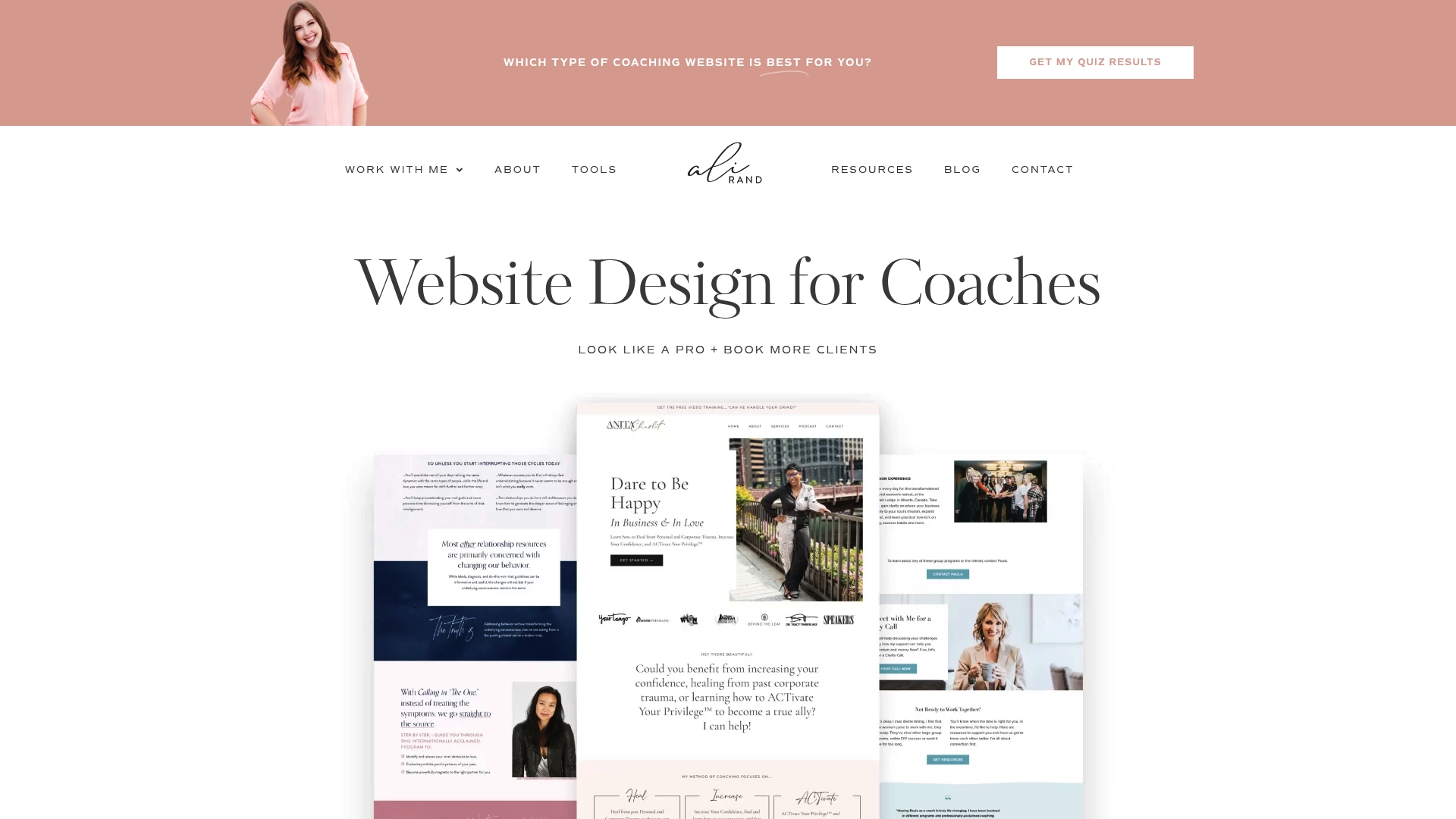 Ali Rand custom WordPress website design and web support homepage for coaches
