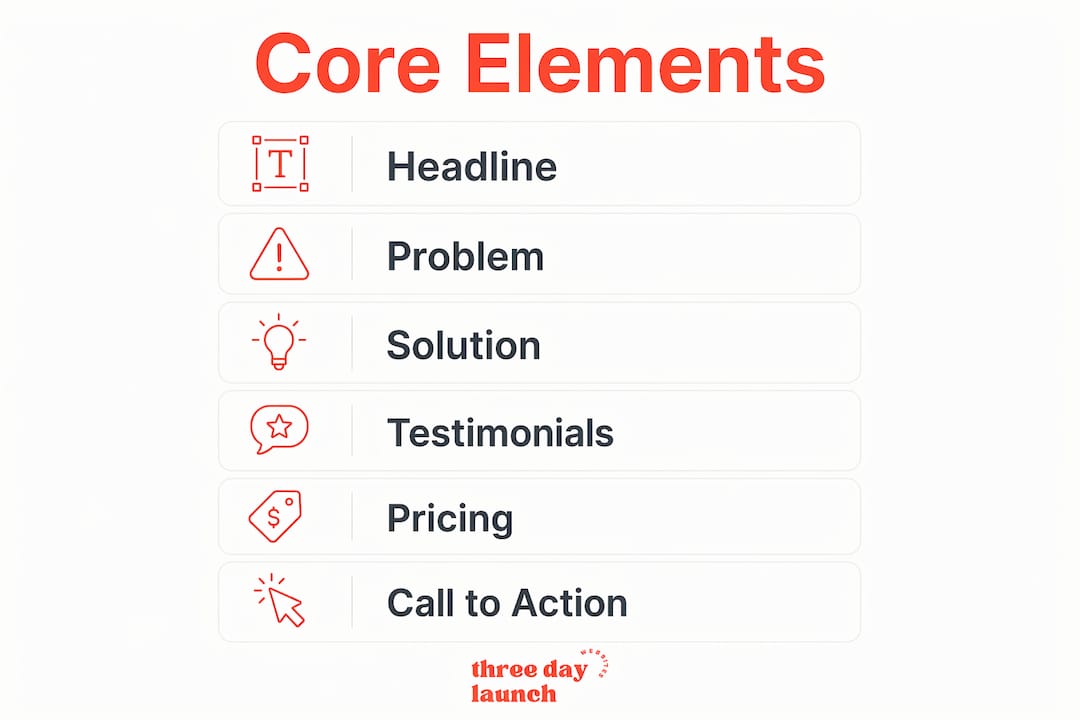 Infographic depicting core elements of a coaching sales page