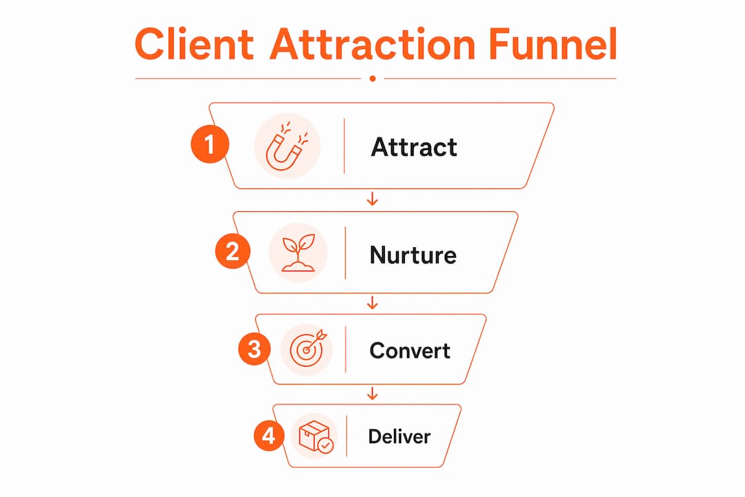 Infographic showing four client attraction funnel stages