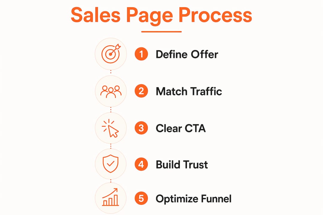 Infographic depicting Kajabi sales page conversion steps