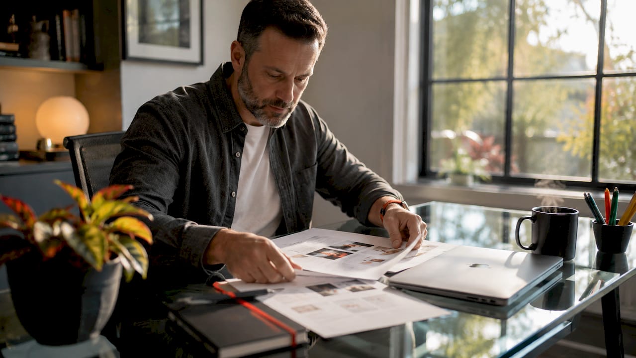 Coach preparing website content in home office