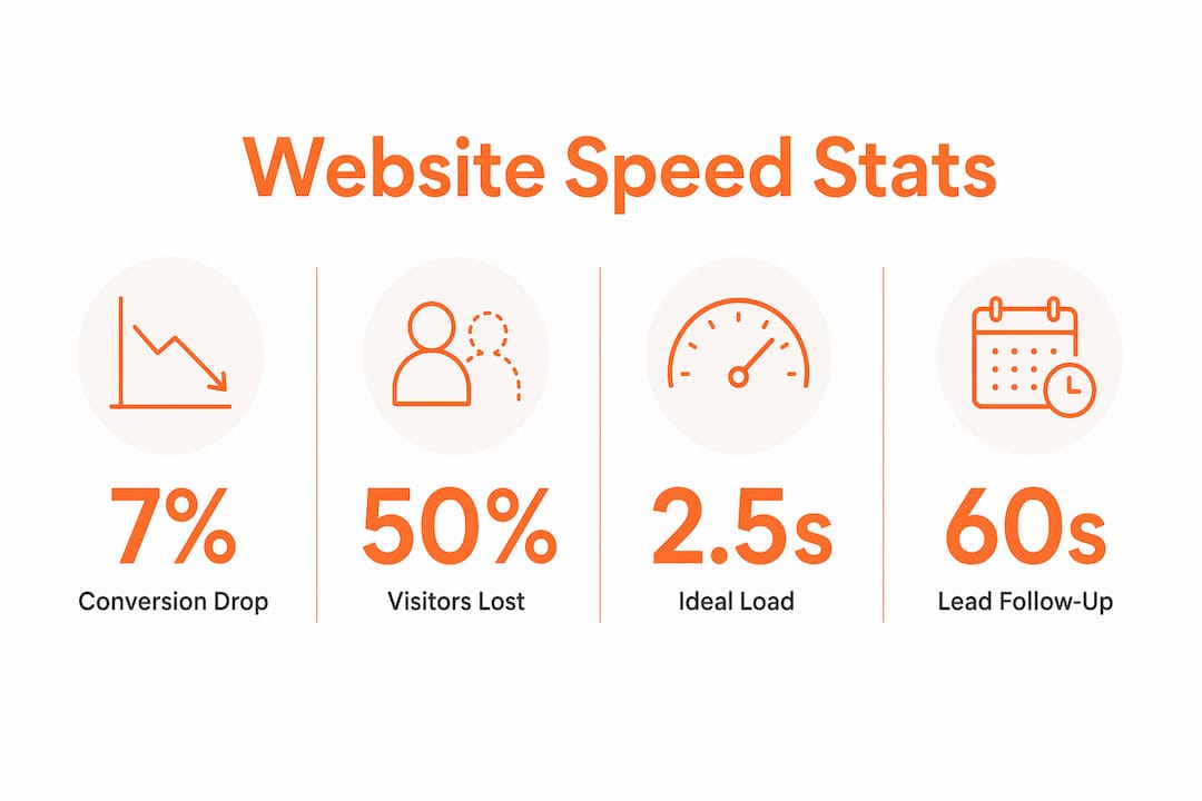 Infographic highlighting key website speed statistics for coaching