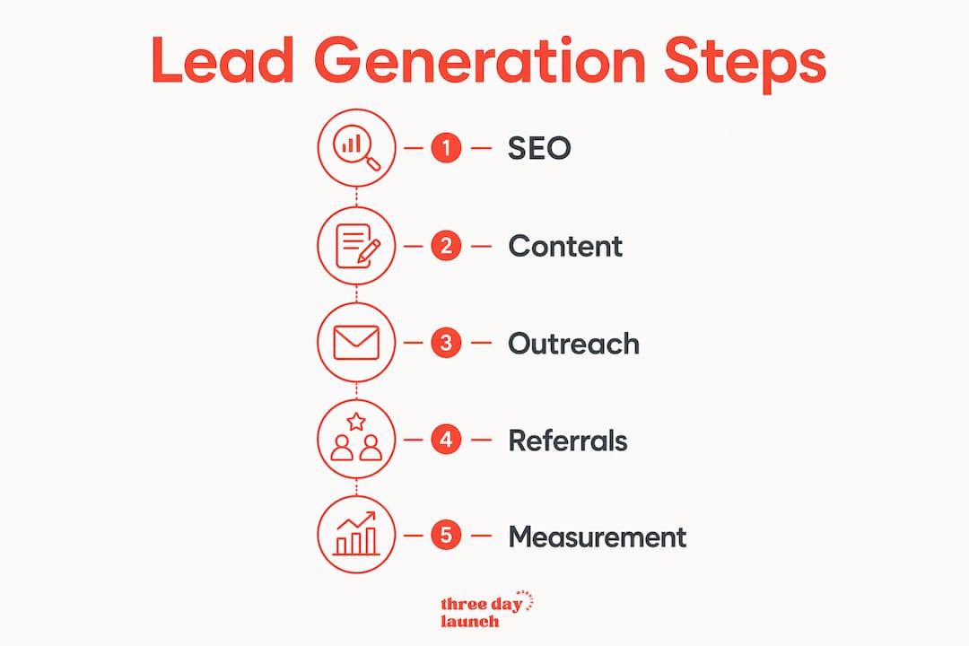 Infographic illustrating consulting lead generation steps