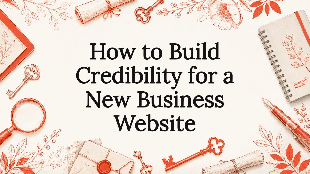 New business website credibility guide illustrated title card