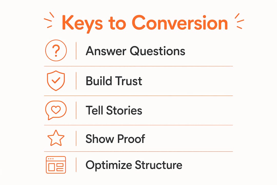 Infographic showing key steps for effective About page conversion