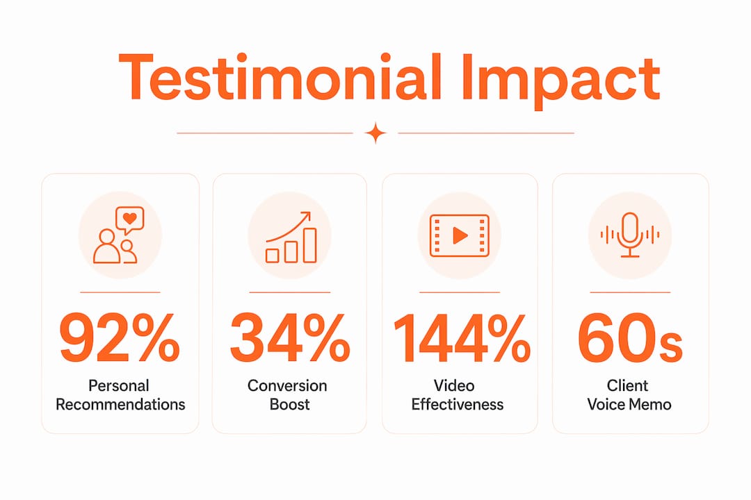 Infographic showing key testimonial statistics and types