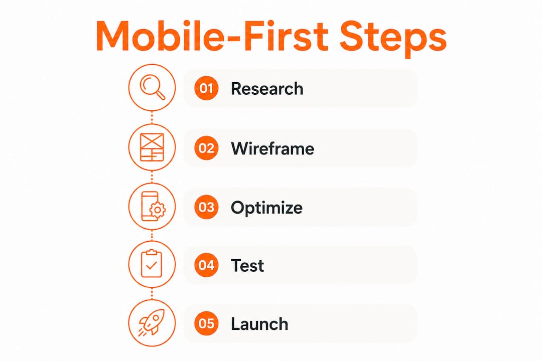 Infographic showing mobile-first design implementation steps