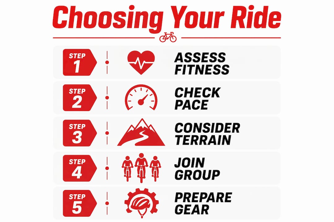Infographic outlining steps to pick right cycling group