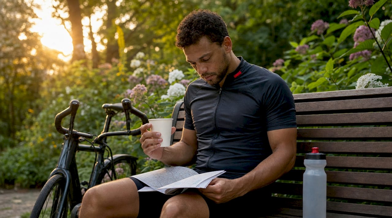 Cyclist reviewing ride details before joining group