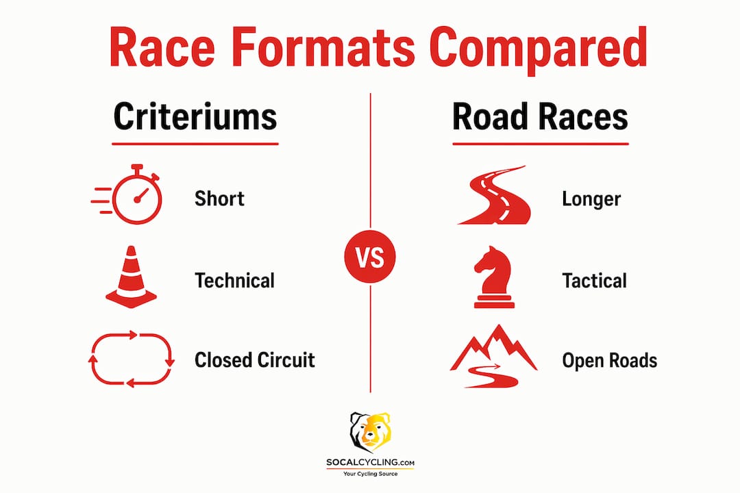 Infographic comparing criteriums and road races
