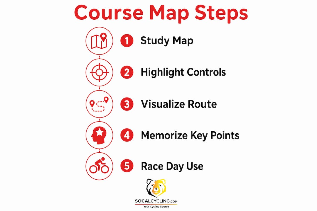 Infographic showing key steps in using a cycling event course map