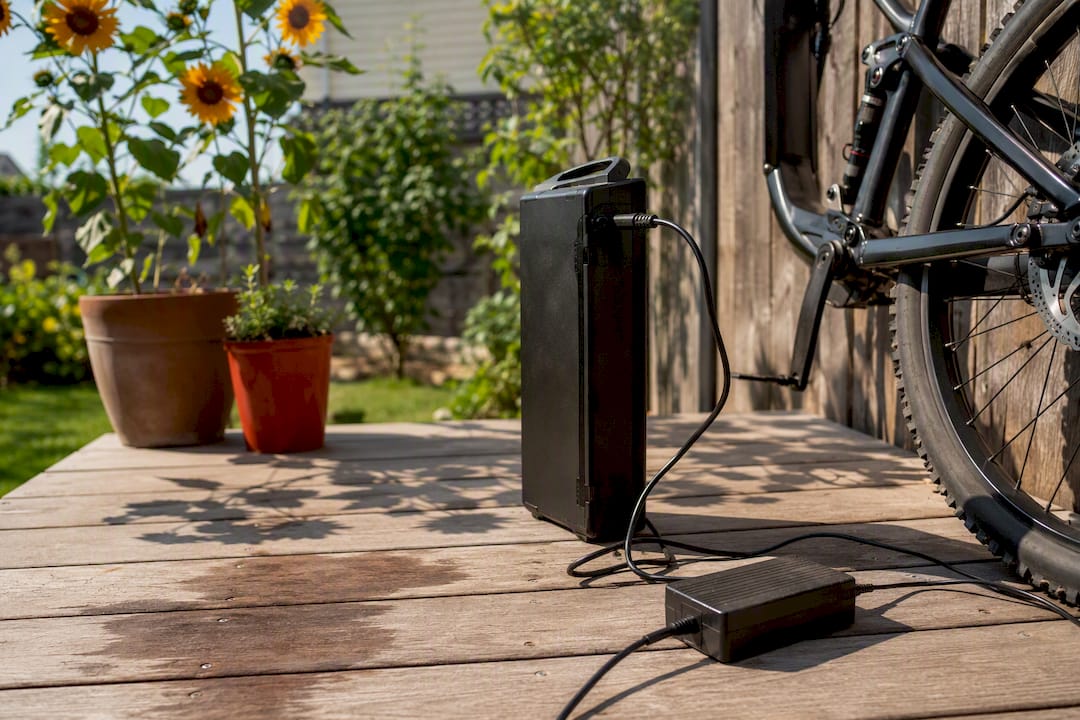 Electric bike battery charging outdoors