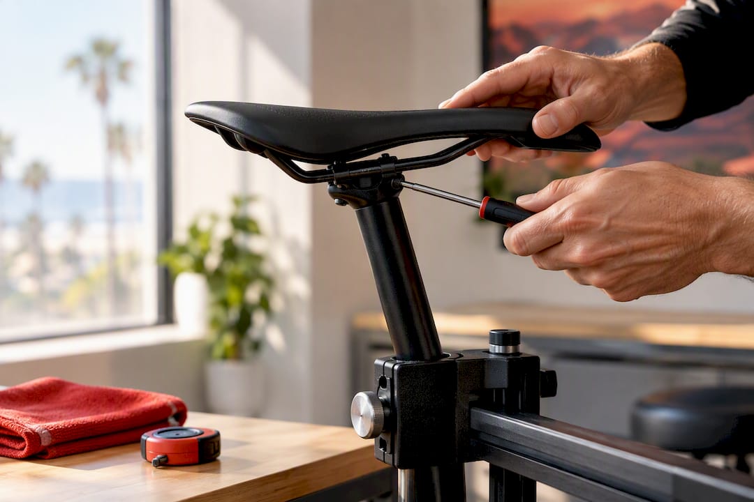 Fitter adjusting bicycle saddle alignment