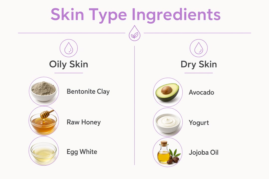 Infographic comparing mask ingredients for oily and dry skin