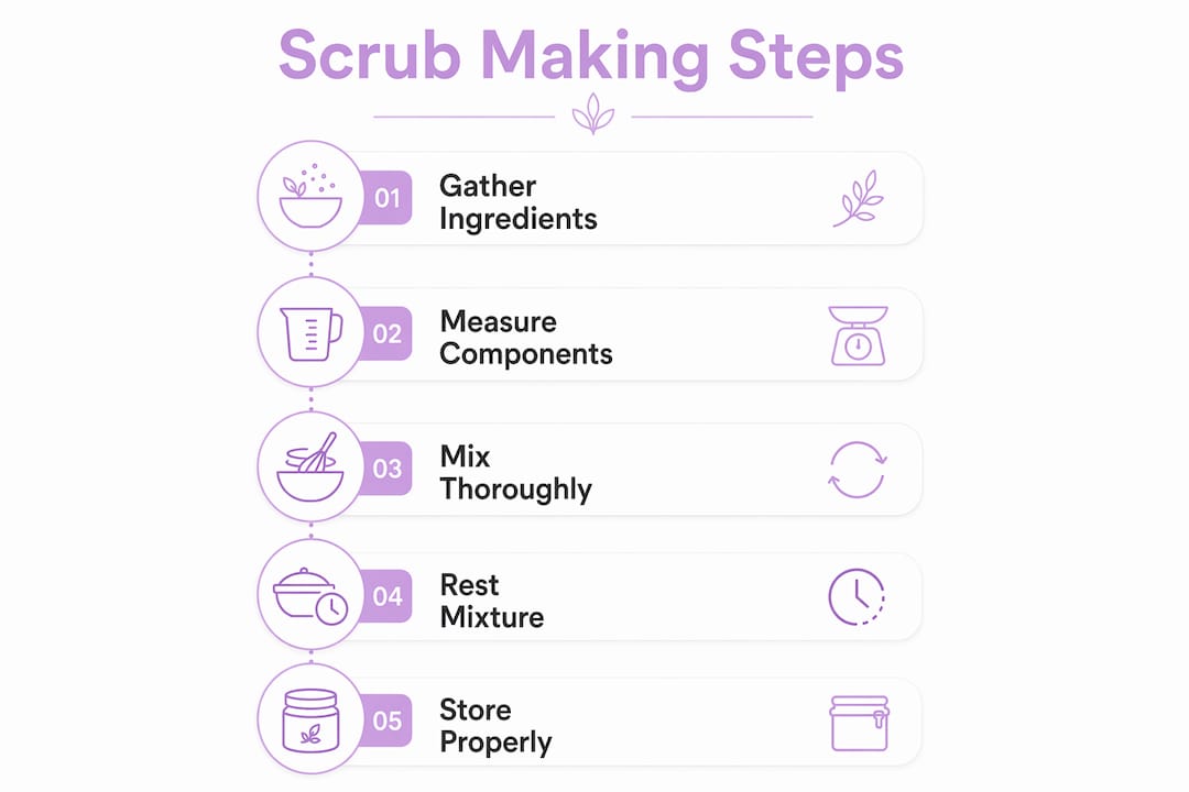 Infographic illustrating natural body scrub preparation steps