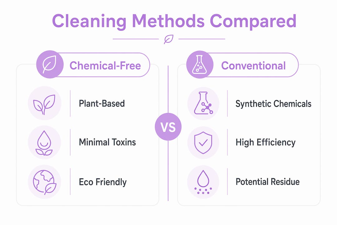Infographic comparing chemical-free and conventional cleaning methods