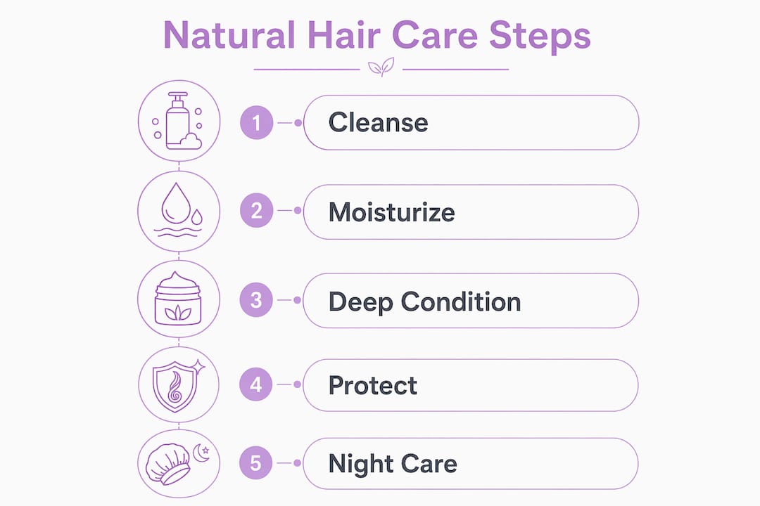 Infographic showing natural hair care routine steps