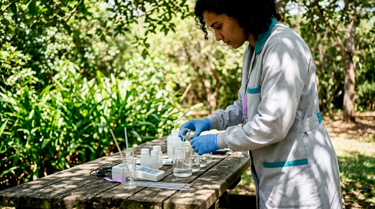 Scientist performing biodegradability test in lab environment