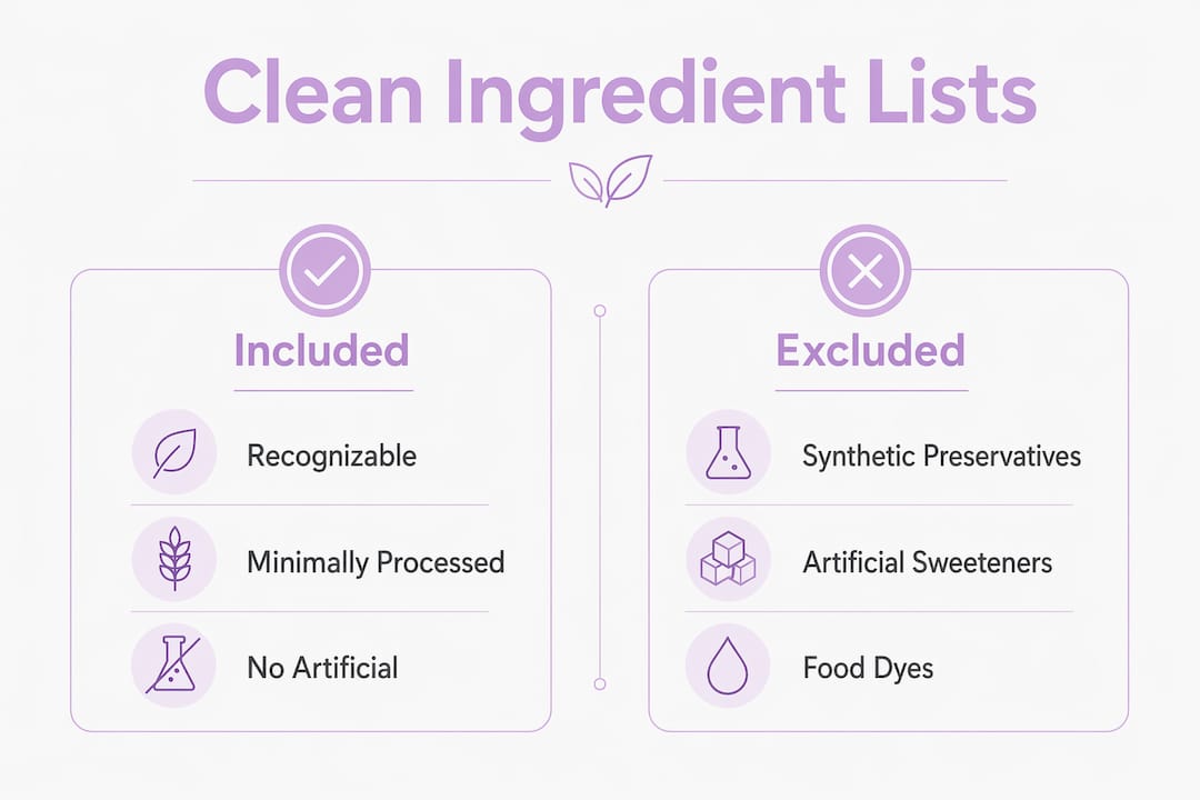 Infographic comparing included and excluded ingredients in clean lists