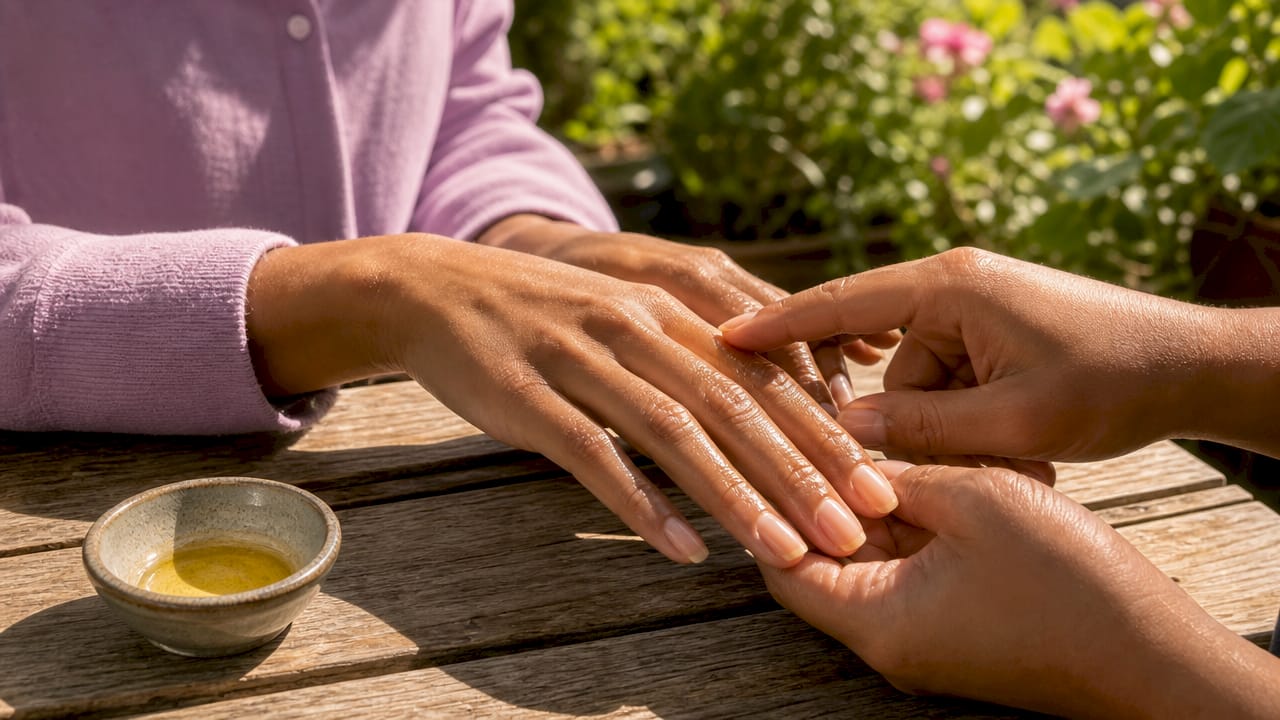 Close-up of nails with healthy cuticles being pushed back