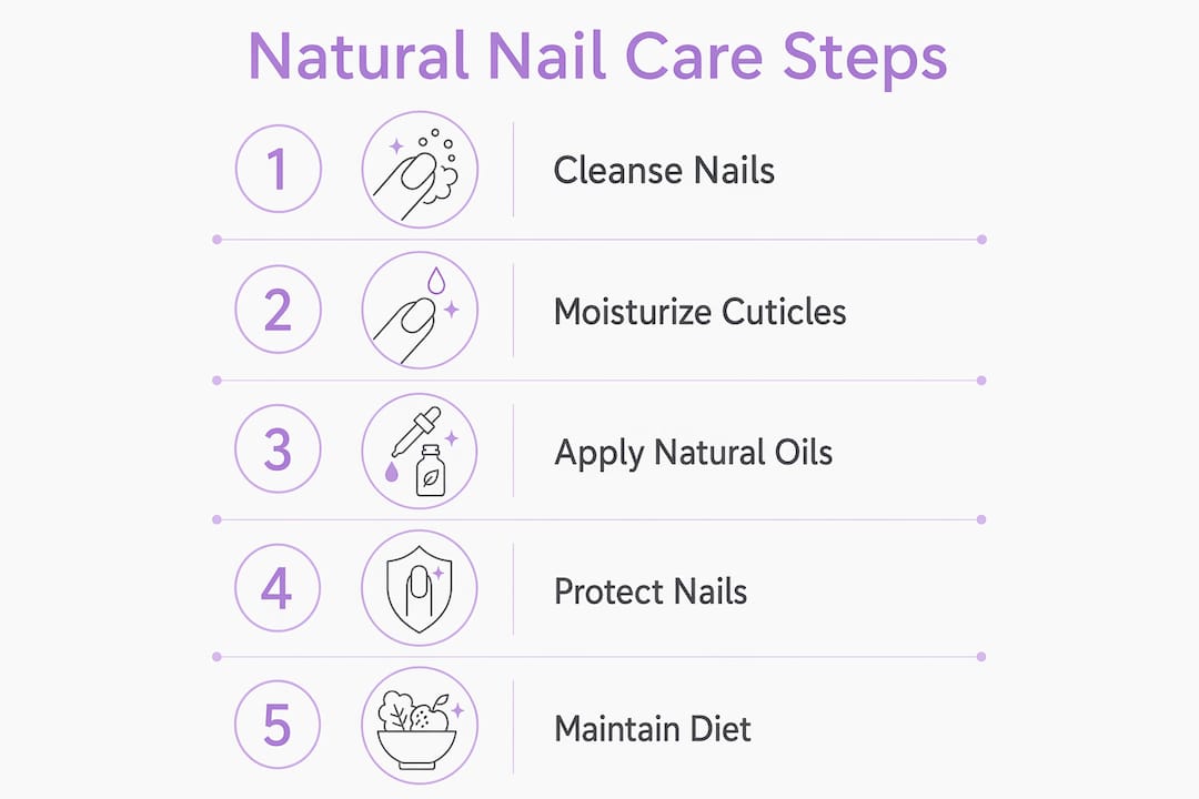Infographic showing natural nail care routine steps