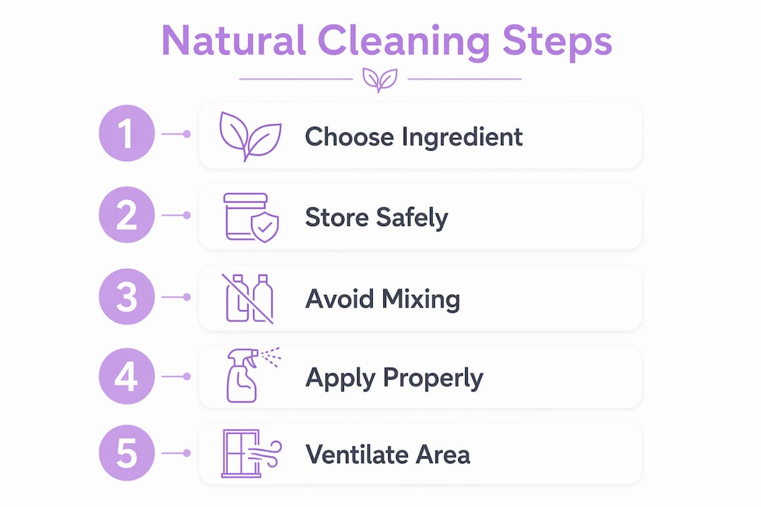 Infographic showing steps for safe natural cleaning