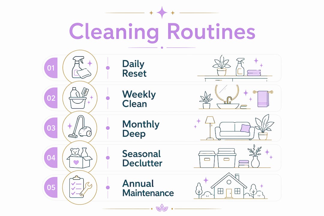 Infographic illustrating cleaning routine steps