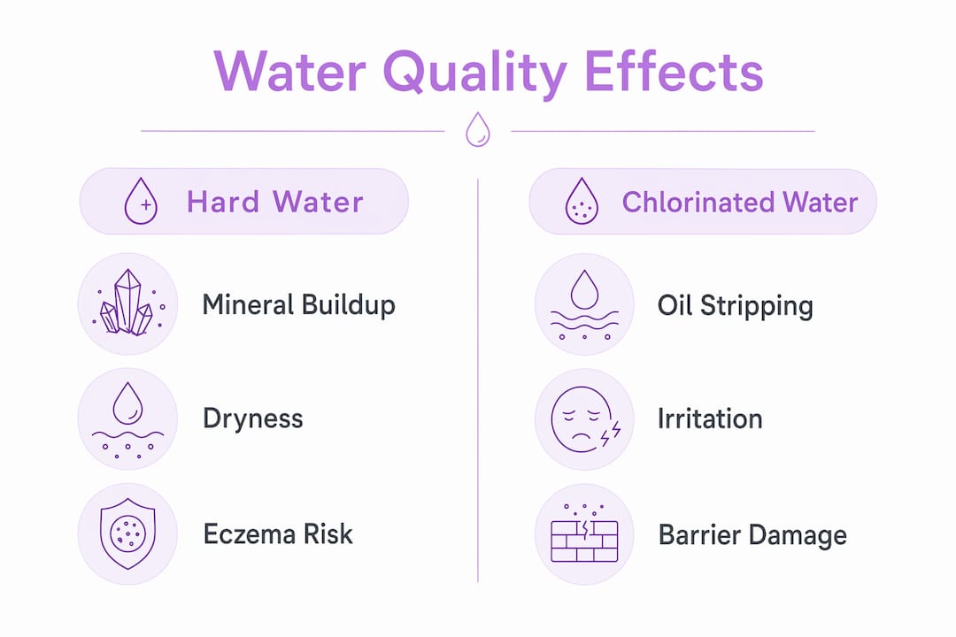 Infographic comparing hard water and chlorinated water effects on skin