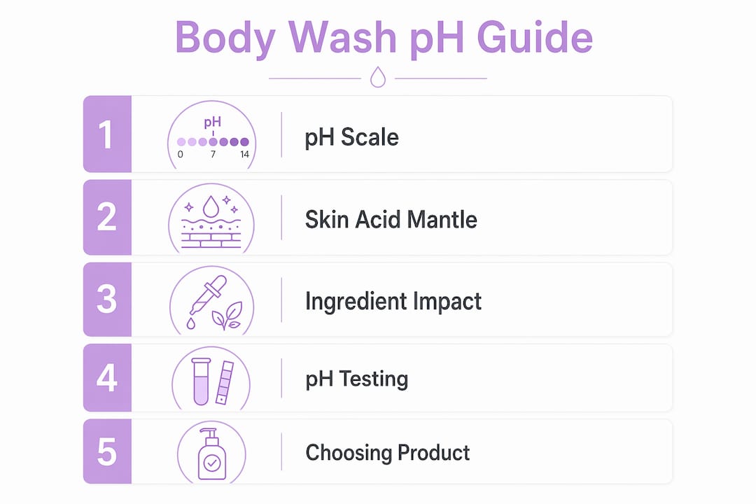 Infographic illustrating body wash pH guide steps