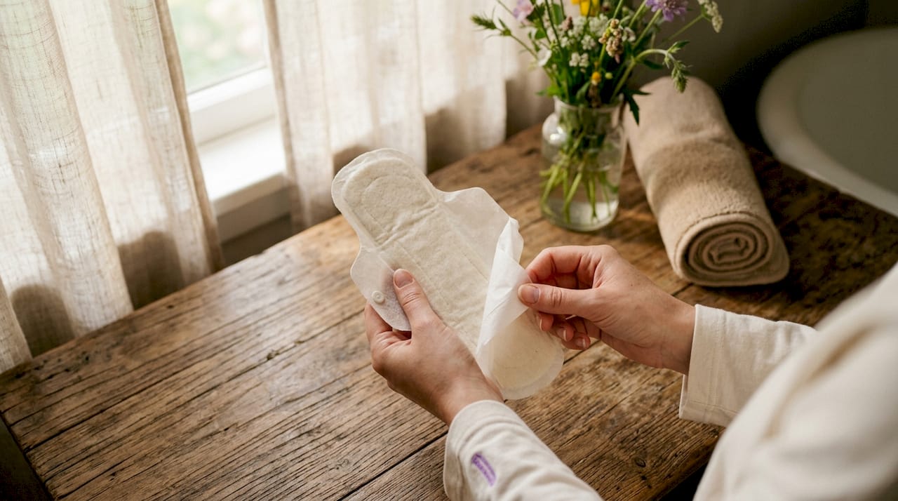 Close-up hands holding organic disposable pad