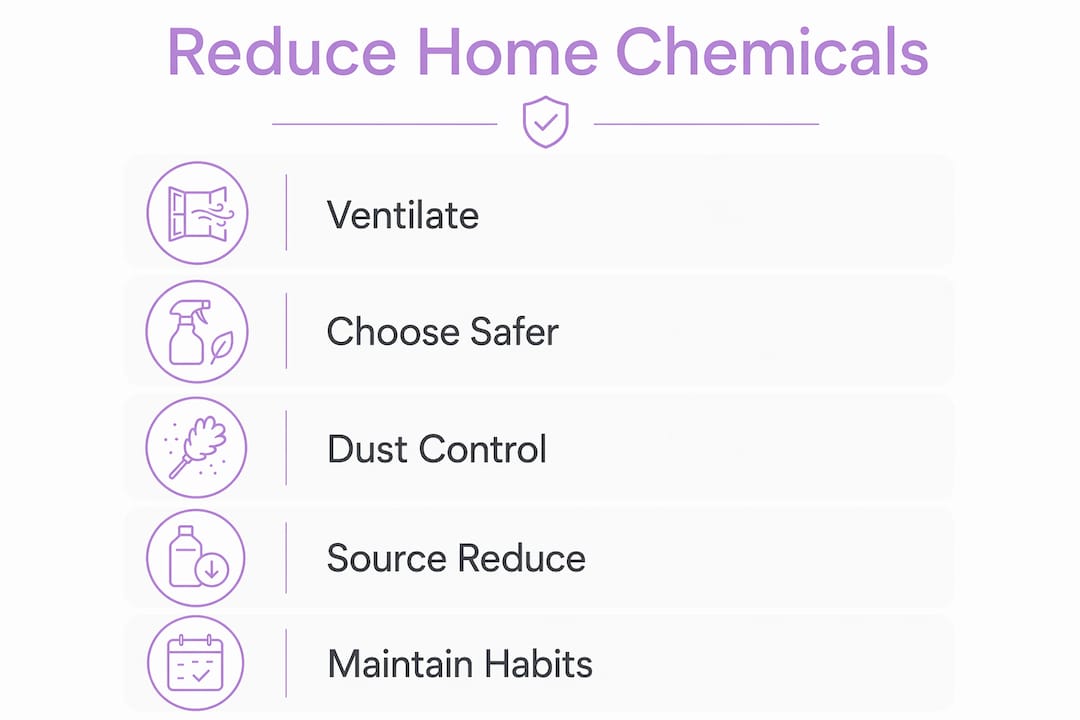 Infographic showing stepwise home chemical exposure reduction