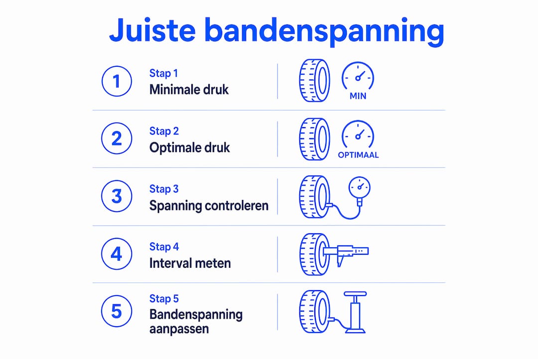 Overzichtelijke infographic: zo bepaal je de ideale bandenspanning voor je e-bike, stap voor stap uitgelegd.