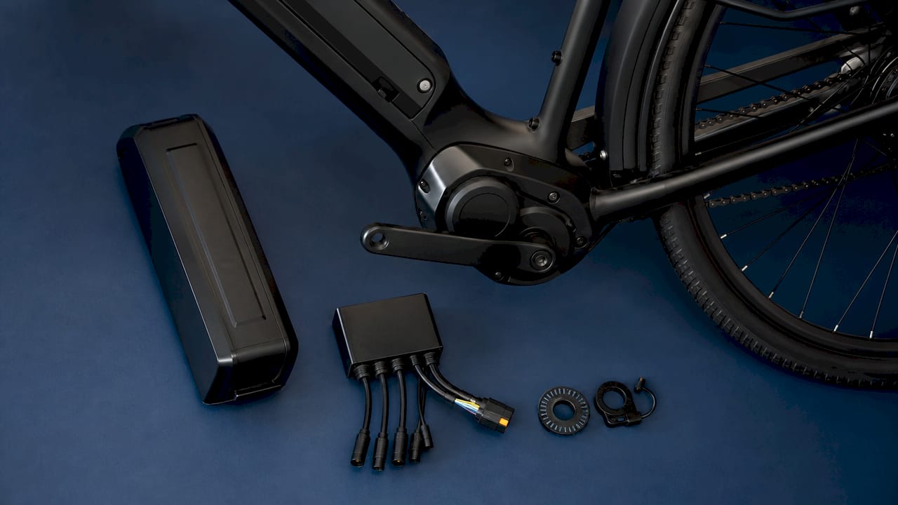Detailopname van onderdelen van een elektrische fiets