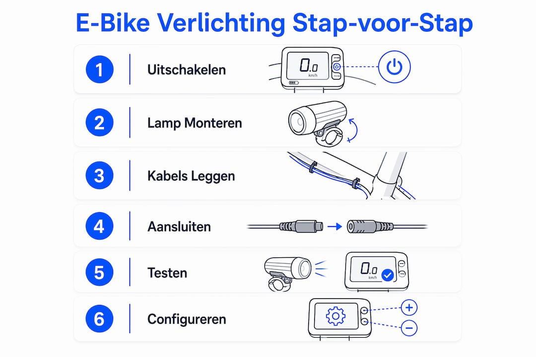 Stap-voor-stap infographic: zo sluit je eenvoudig de verlichting van je e-bike aan