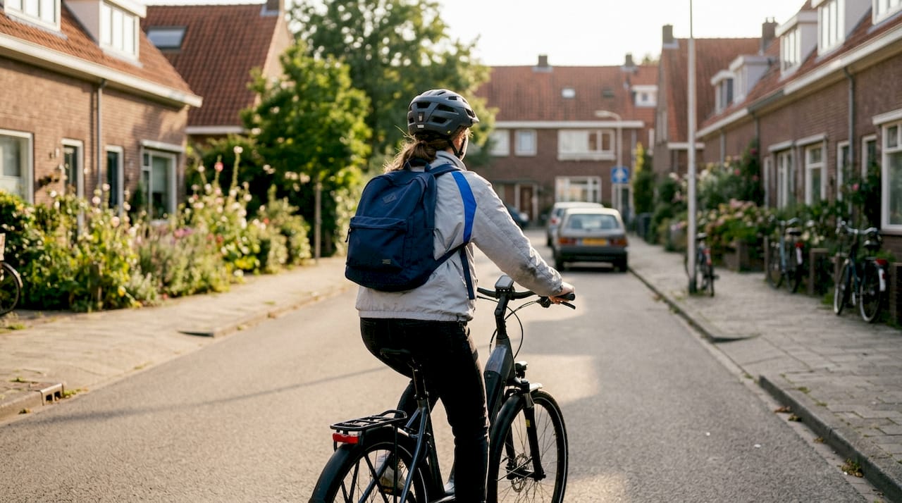 Vrouw gaat met de e-bike naar haar werk