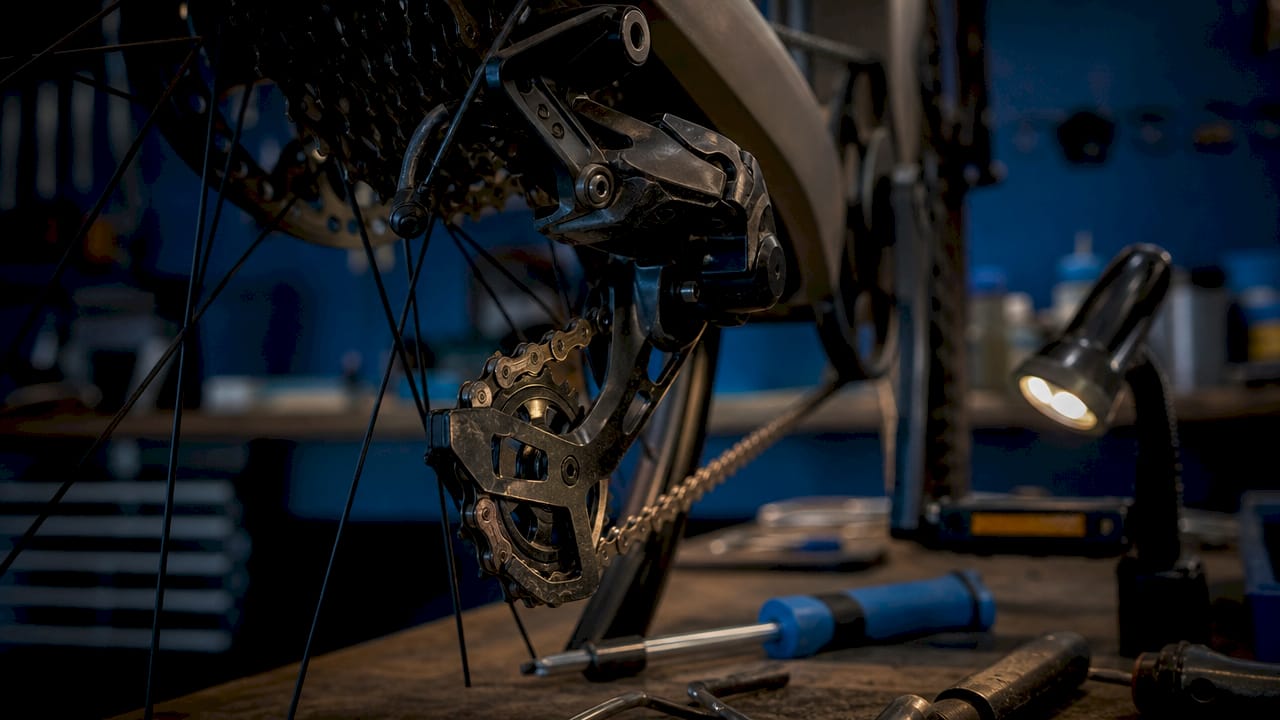Detailopname van het schakelsysteem van een e-bike
