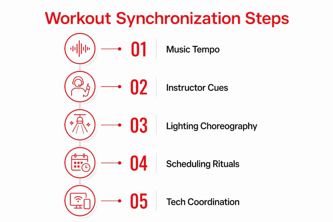Infographic showing five key steps for synchronized workouts