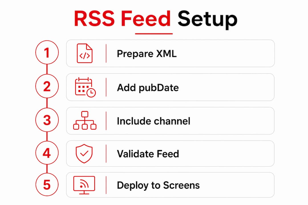Infographic illustrating RSS feed setup steps