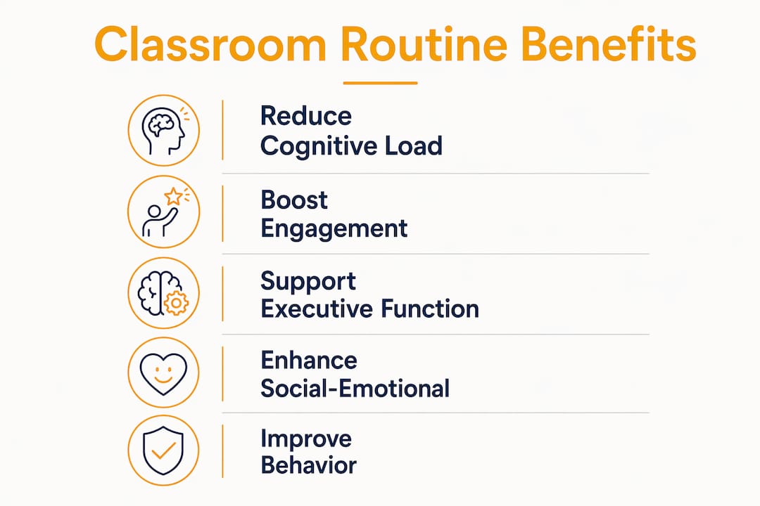 Infographic illustrating benefits of classroom routines