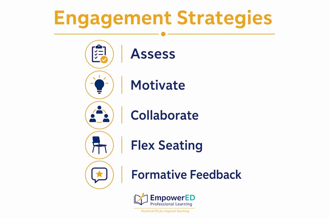 Infographic outlining five student engagement strategies