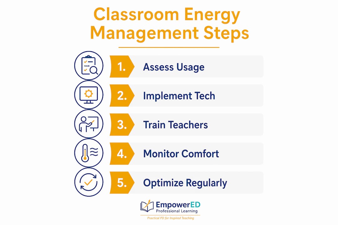 Infographic showing steps in managing classroom energy