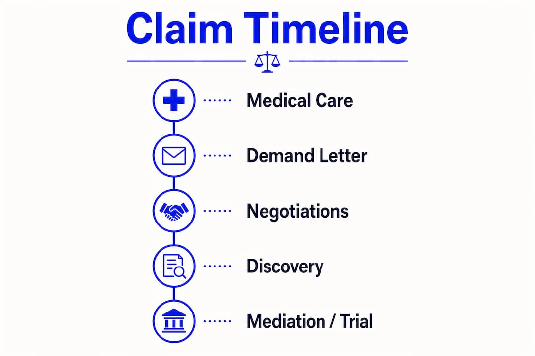 Infographic displaying car accident claim timeline stages