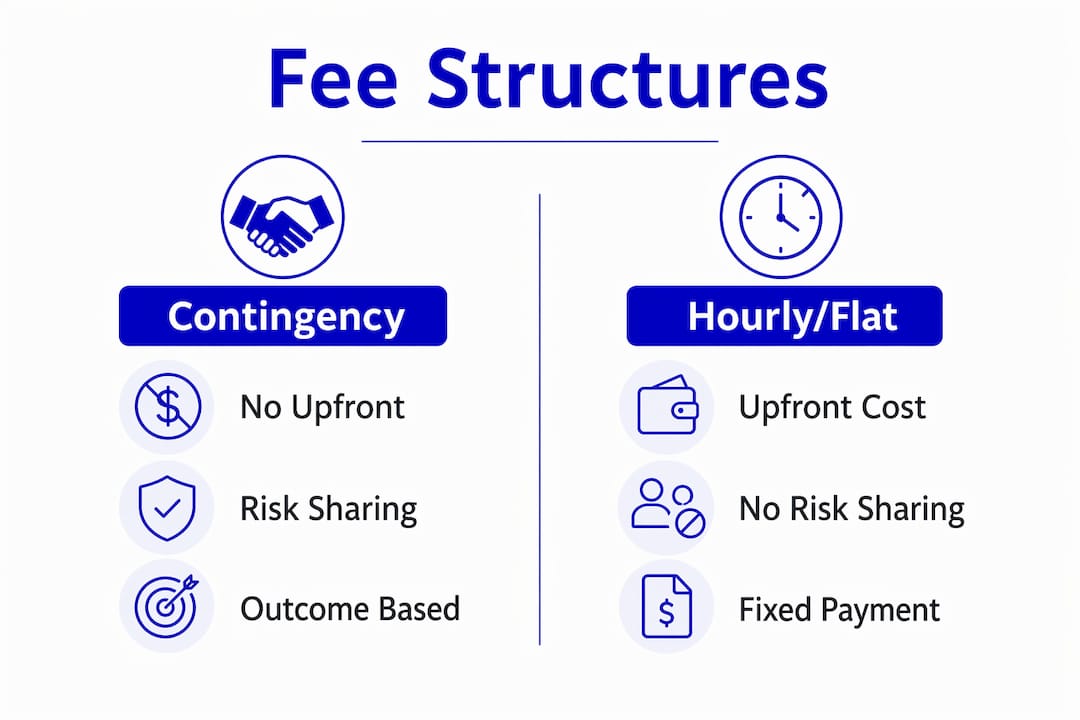 Infographic comparing contingency and hourly fee structures