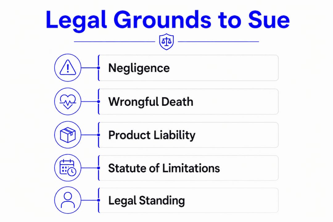 Infographic summarizing legal grounds for family accident lawsuits