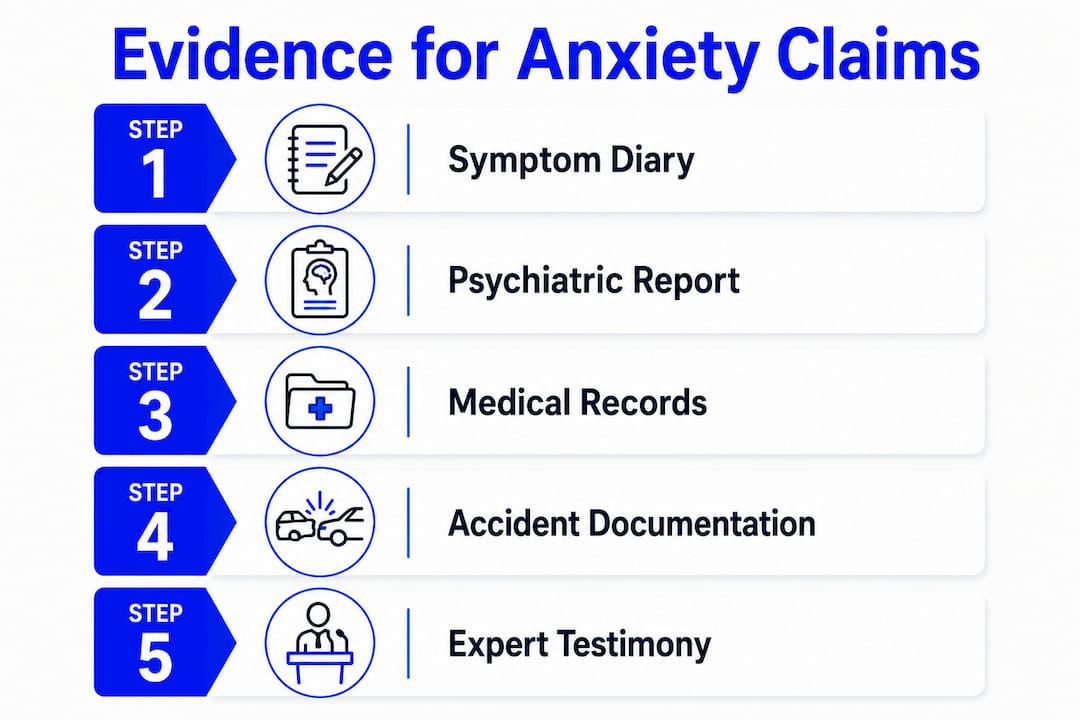 Infographic showing steps of evidence for anxiety disorder claim