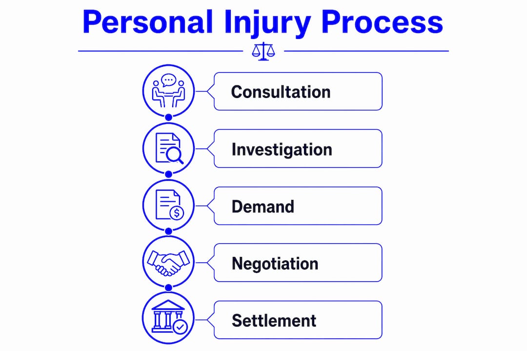 Infographic outlining personal injury lawsuit stages