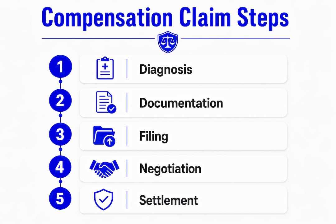 Infographic showing steps for accident phobia compensation claim